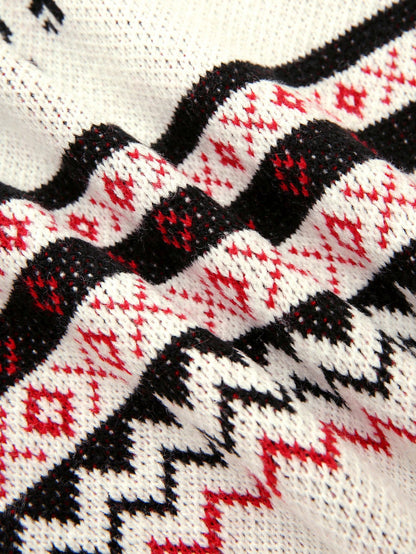 Christmas Deer Pattern Funny Loose Fit Crew Neck Pullover Sweater