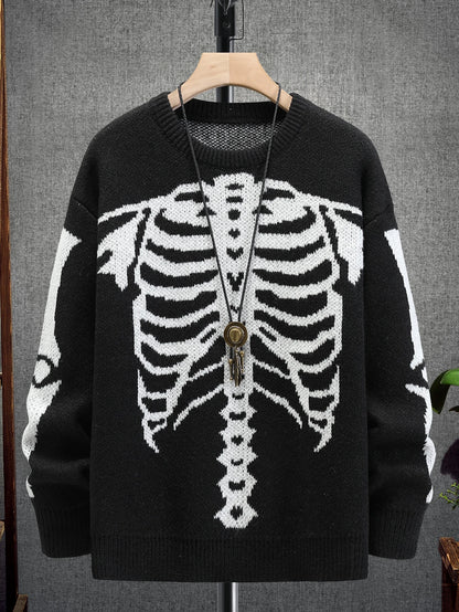 Marcello Vane Men Skeleton Black White Sweater