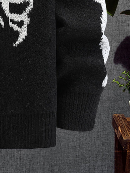 Marcello Vane Men Skeleton Black White Sweater