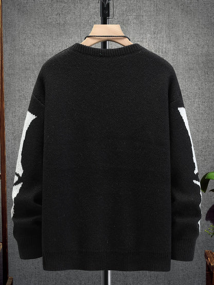 Marcello Vane Men Skeleton Black White Sweater