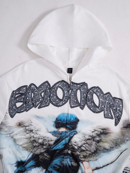 Men Anime Angel Drop Shoulder Loose Hoodie