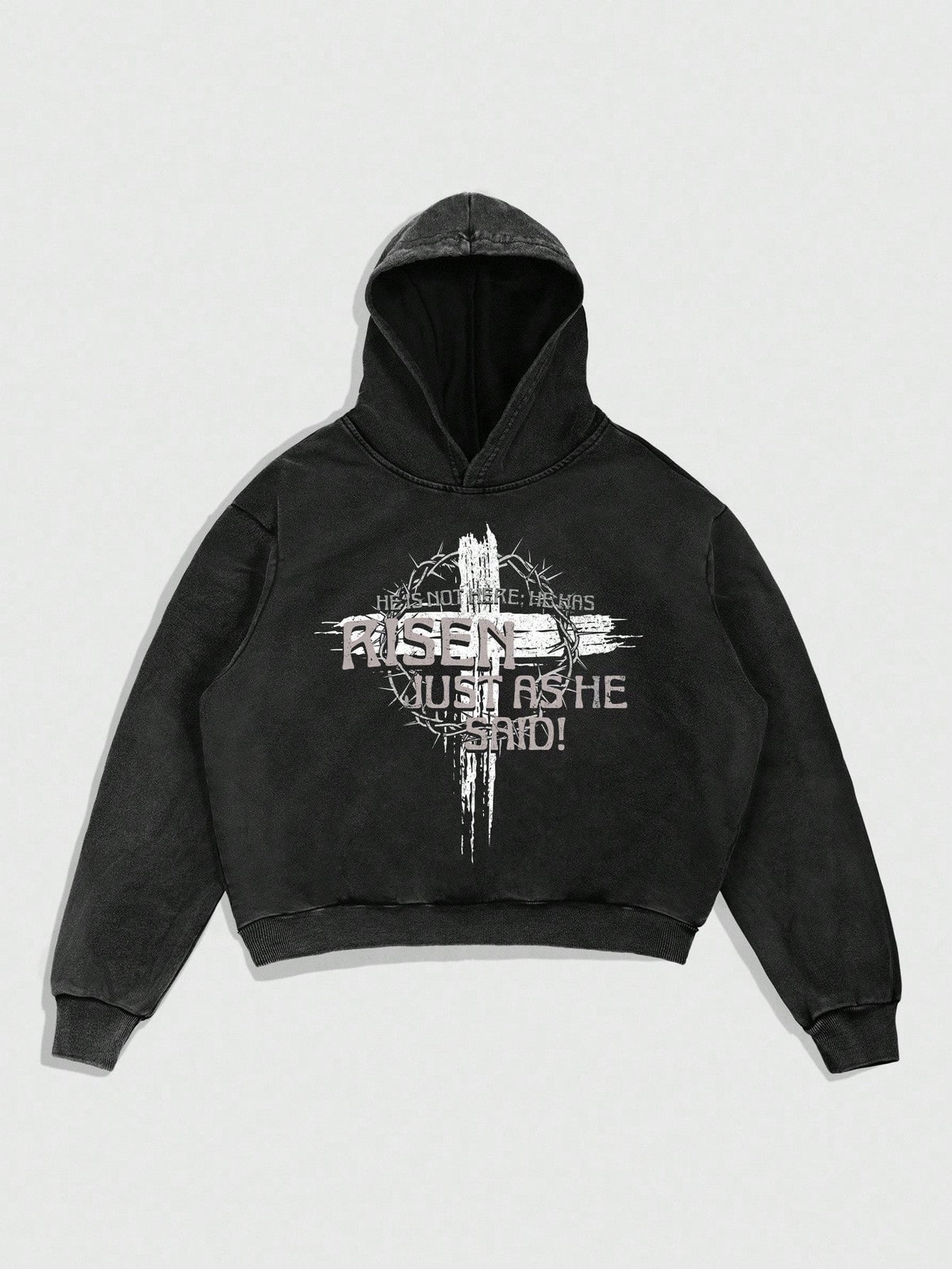 Men Cross Graphic Thermal Black Hoodie