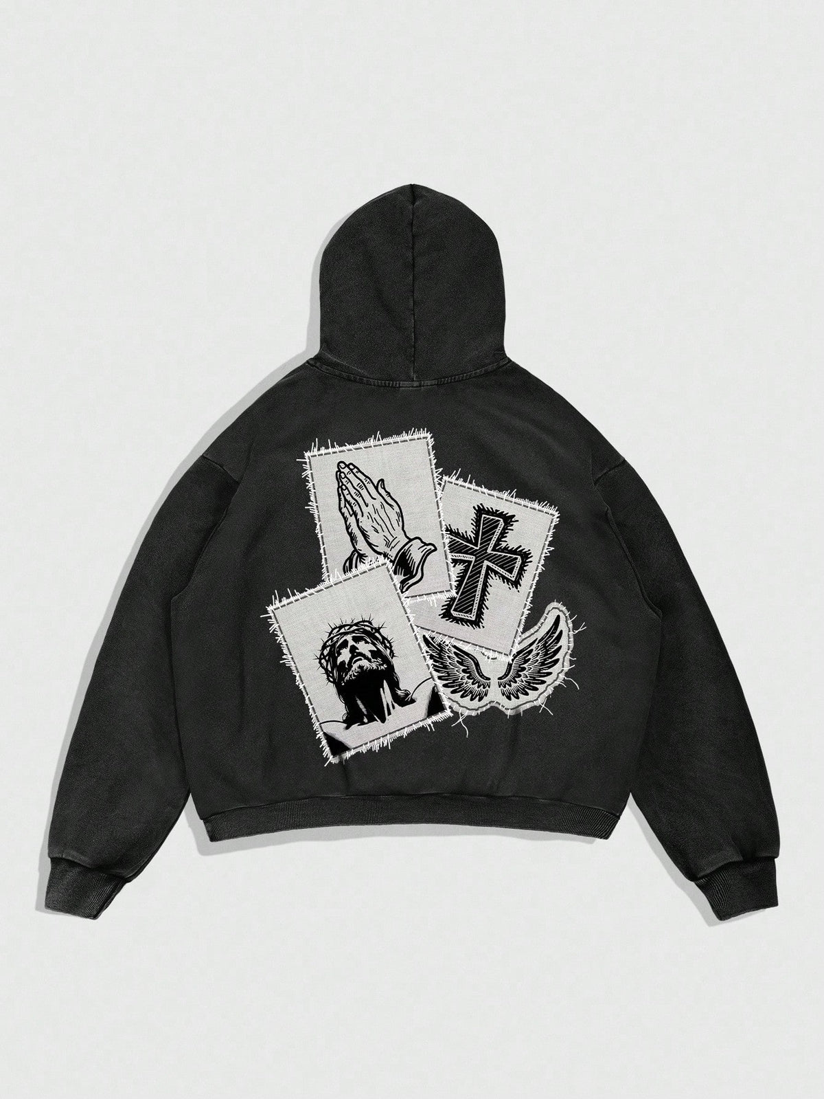 Men Cross Graphic Thermal Black Hoodie