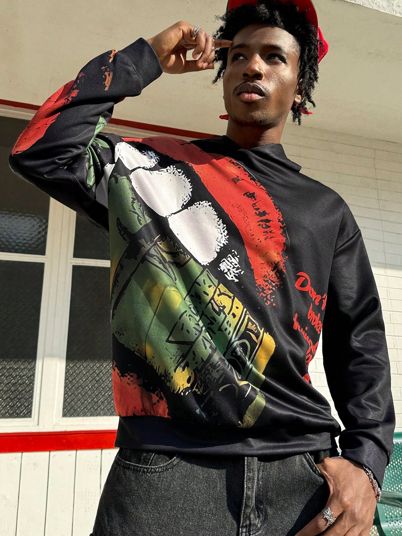 Men Distressed Big Mouth Letter Print Hoodie