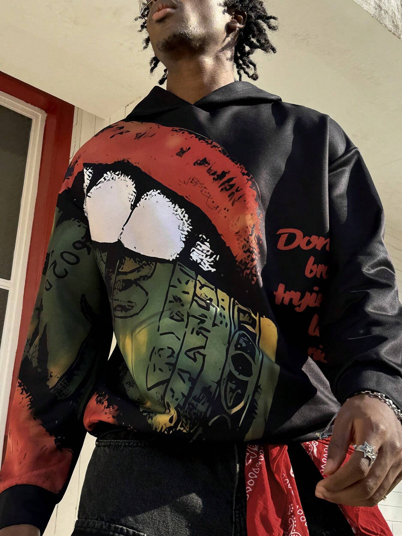Men Distressed Big Mouth Letter Print Hoodie