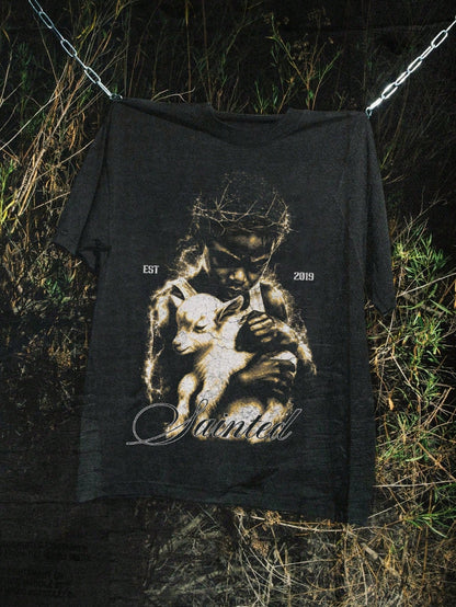 Men Distressed Vintage Snowflake Print T-Shirt