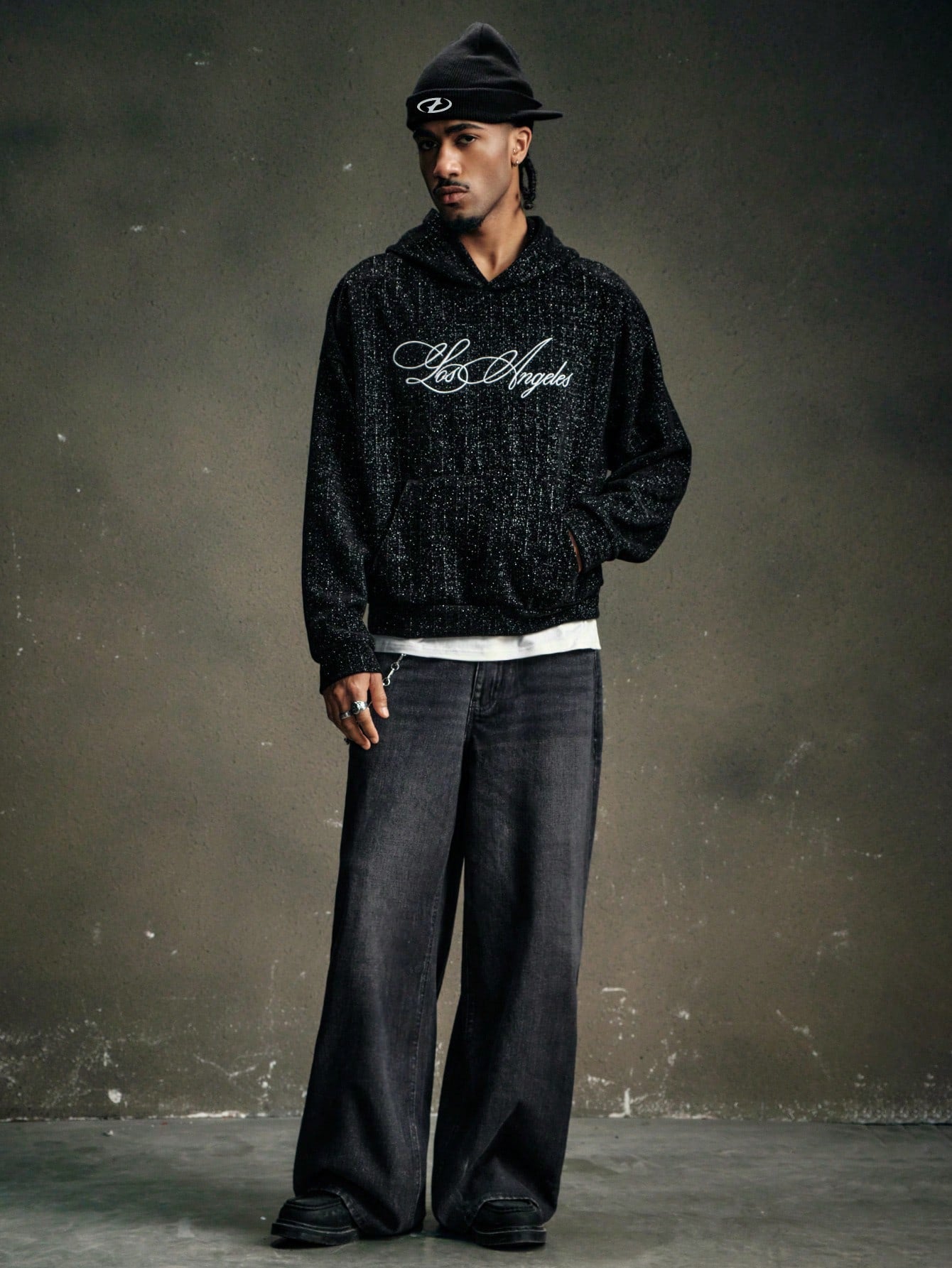 Men Y2K Black Baggy Hoodie