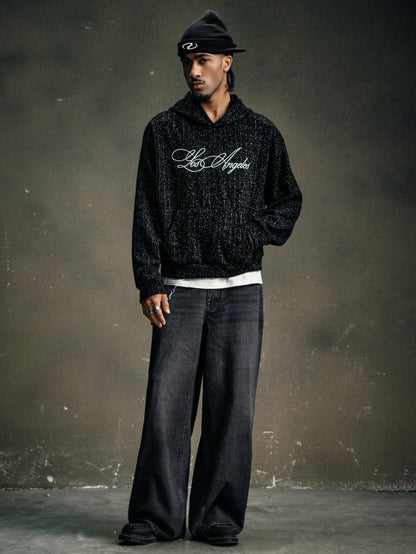 Men Y2K Black Baggy Hoodie