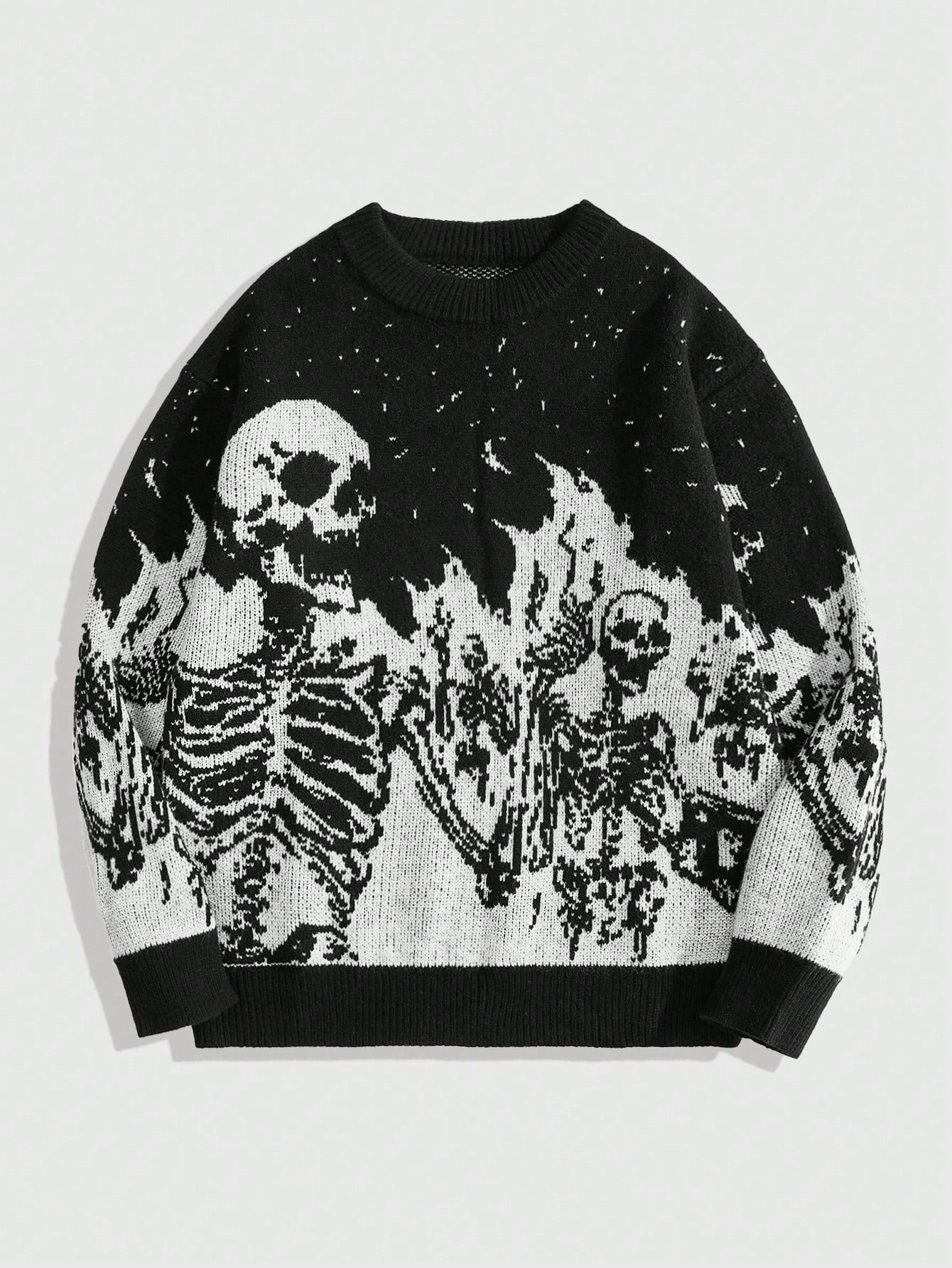 Men Goth Skeleton Jacquard Knit Sweater