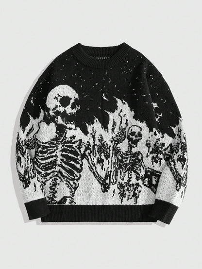 Men Goth Skeleton Jacquard Knit Sweater