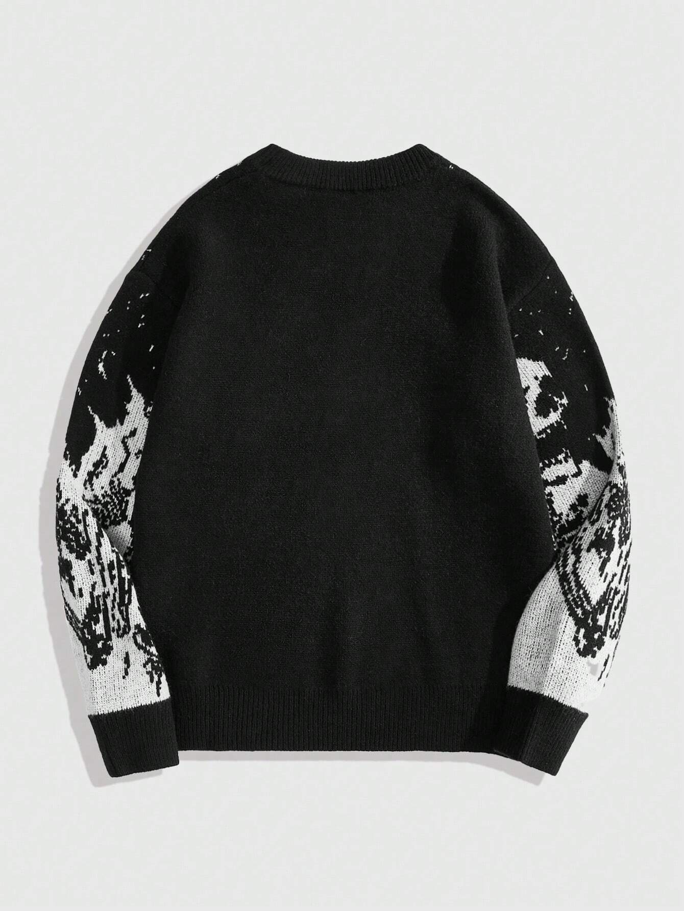 Men Goth Skeleton Jacquard Knit Sweater