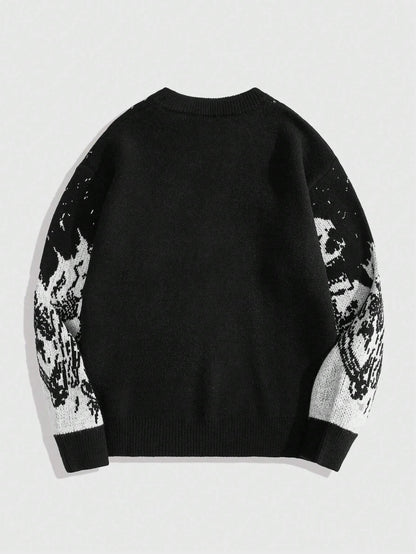Men Goth Skeleton Jacquard Knit Sweater