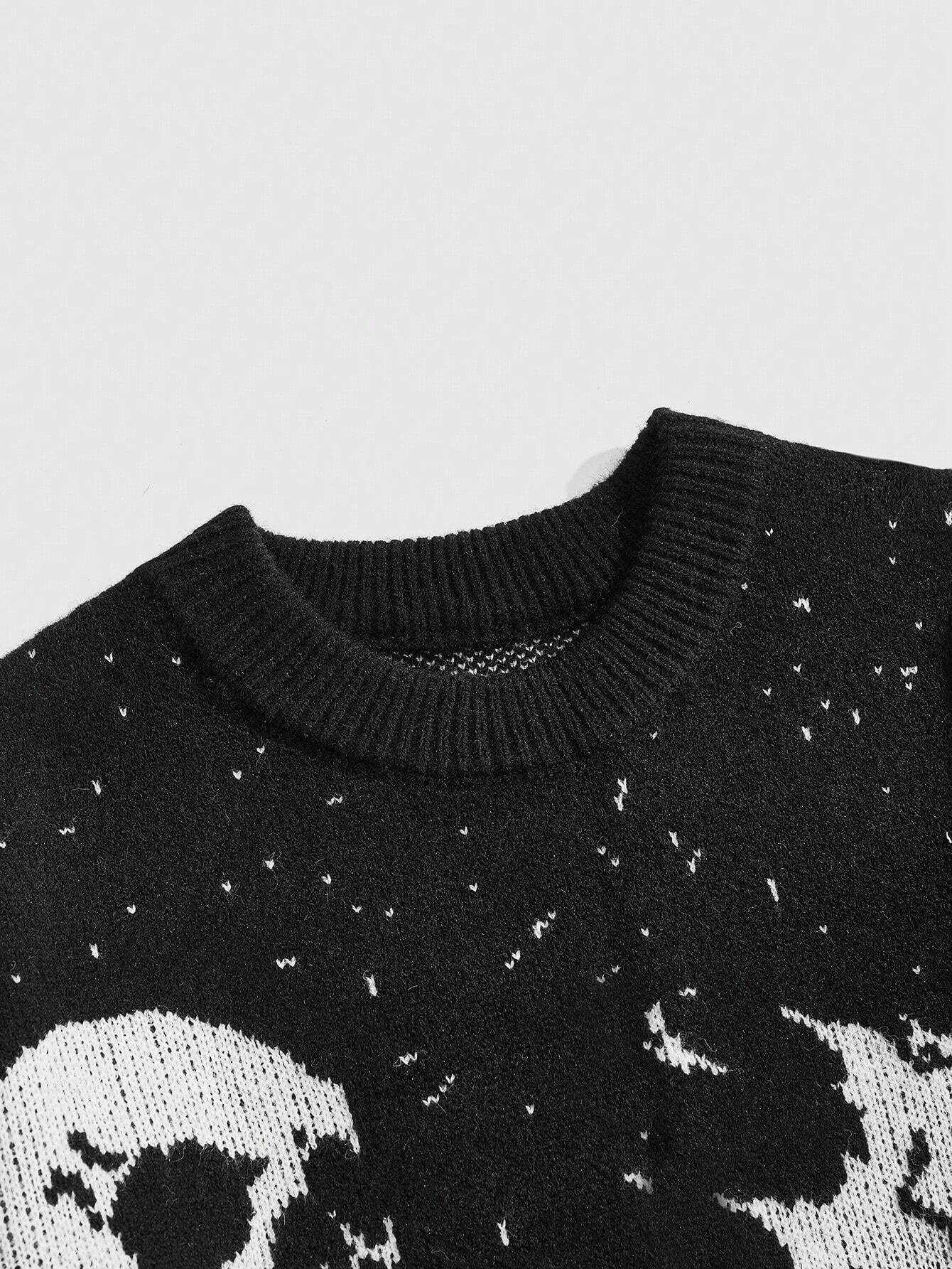Men Goth Skeleton Jacquard Knit Sweater