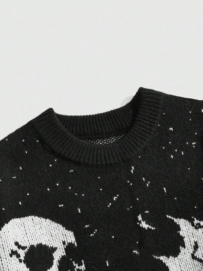 Men Goth Skeleton Jacquard Knit Sweater