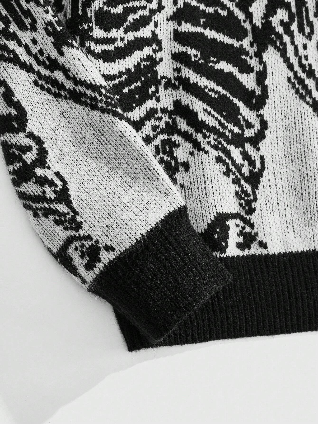Men Goth Skeleton Jacquard Knit Sweater