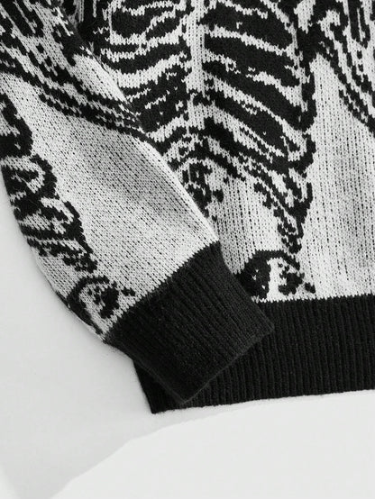 Men Goth Skeleton Jacquard Knit Sweater