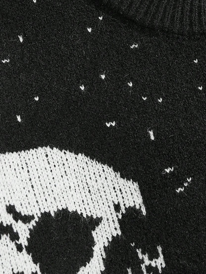 Men Goth Skeleton Jacquard Knit Sweater