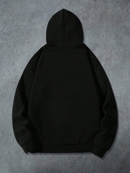 Men Goth Slogan Print Zip Front Hoodie