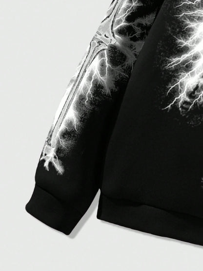 Men Goth Slogan Print Zip Front Hoodie