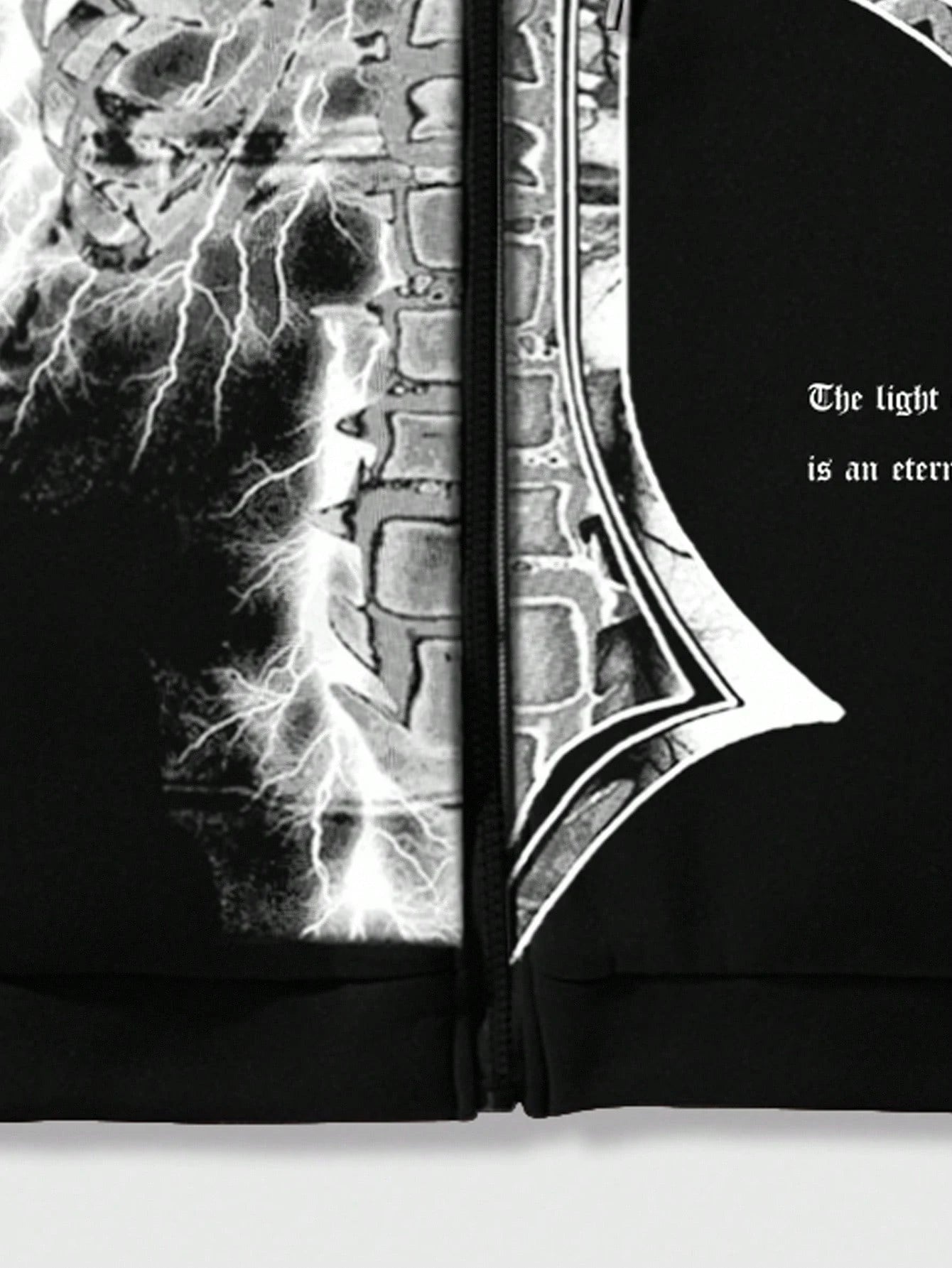 Men Goth Slogan Print Zip Front Hoodie