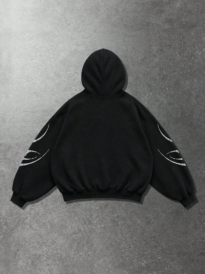 Men Gothic Print Loose Fit Hoodie