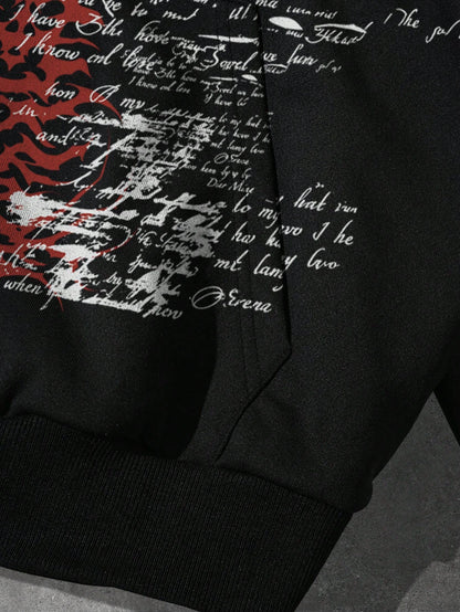 Men Gothic Print Loose Fit Hoodie