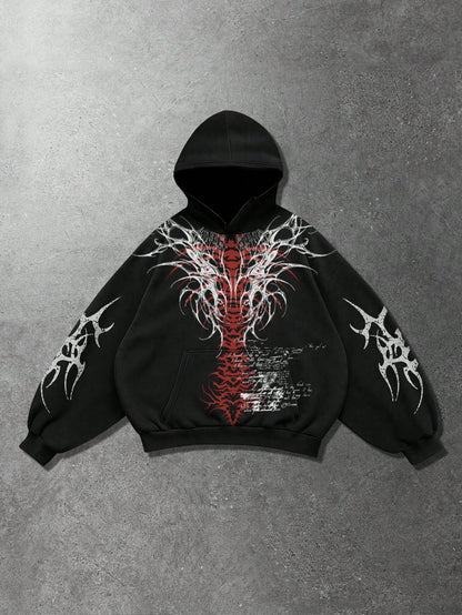 Men Gothic Print Loose Fit Hoodie