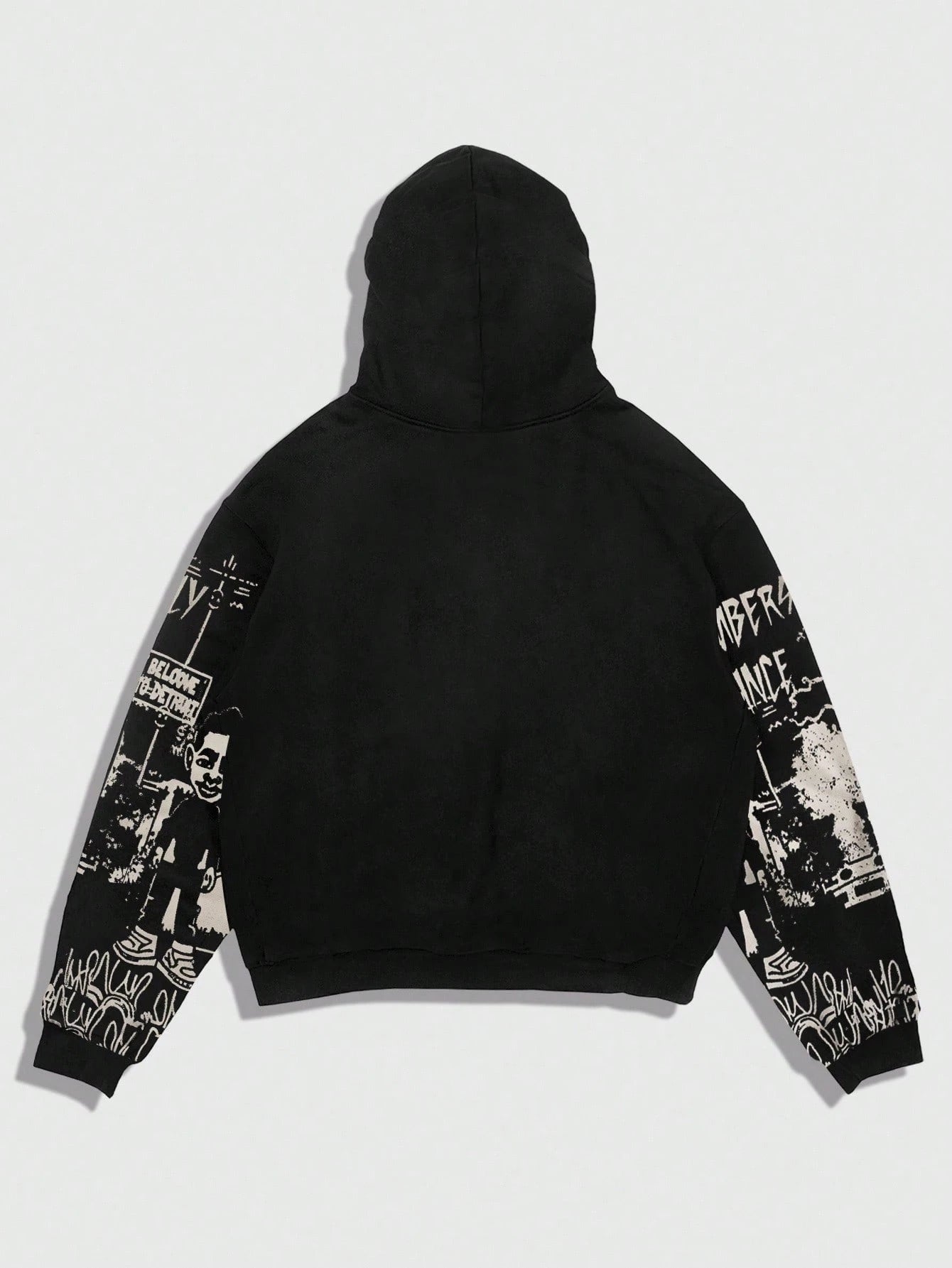 Men Graphic Zip-Up Drawstring Hoodie