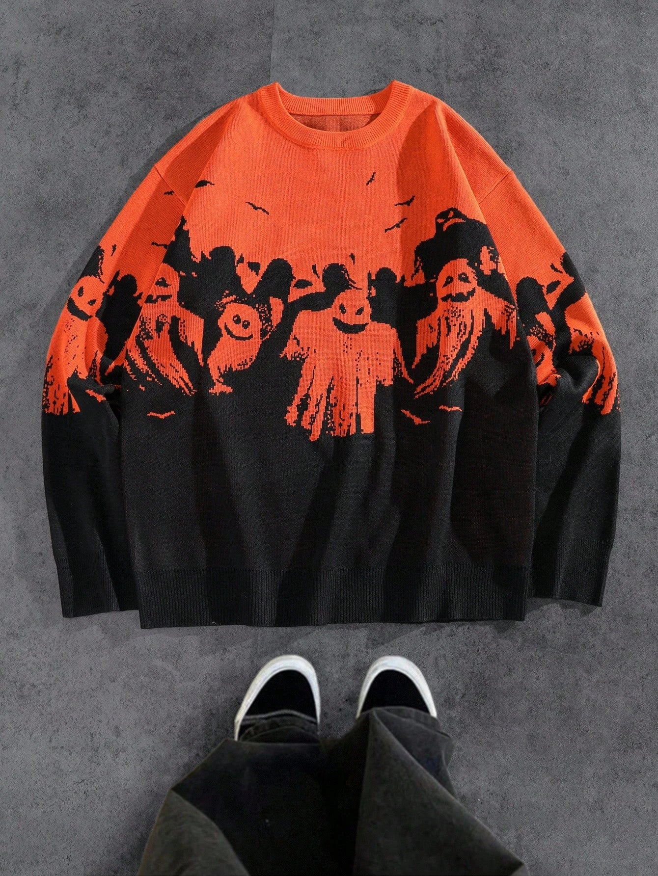 Men Halloween Ghost Colorblock Y2K Sweater