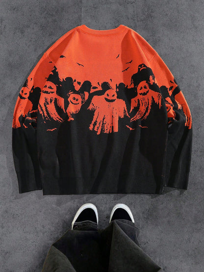 Men Halloween Ghost Colorblock Y2K Sweater