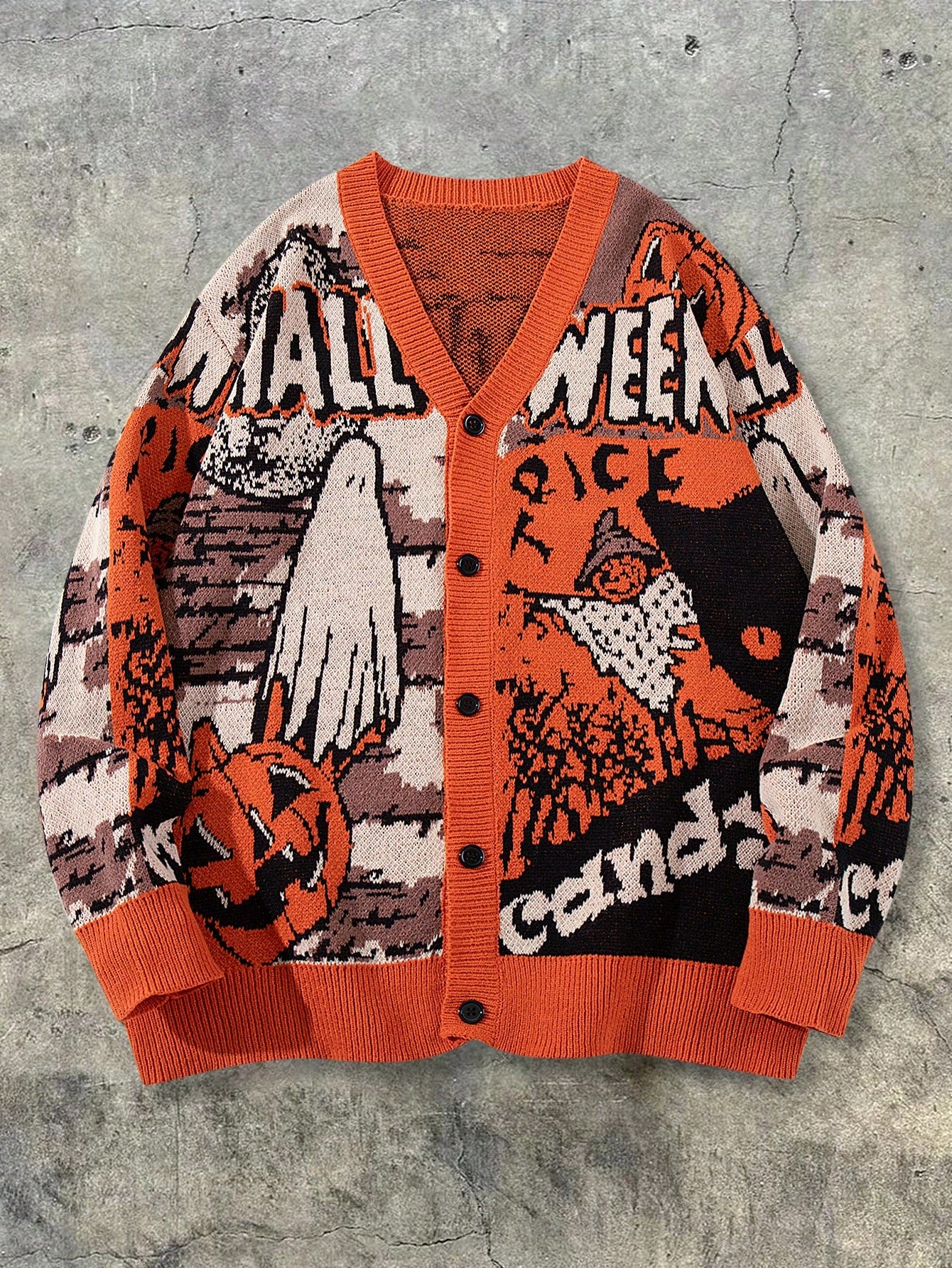 Men Halloween Loose Knit V-Neck Cardigan