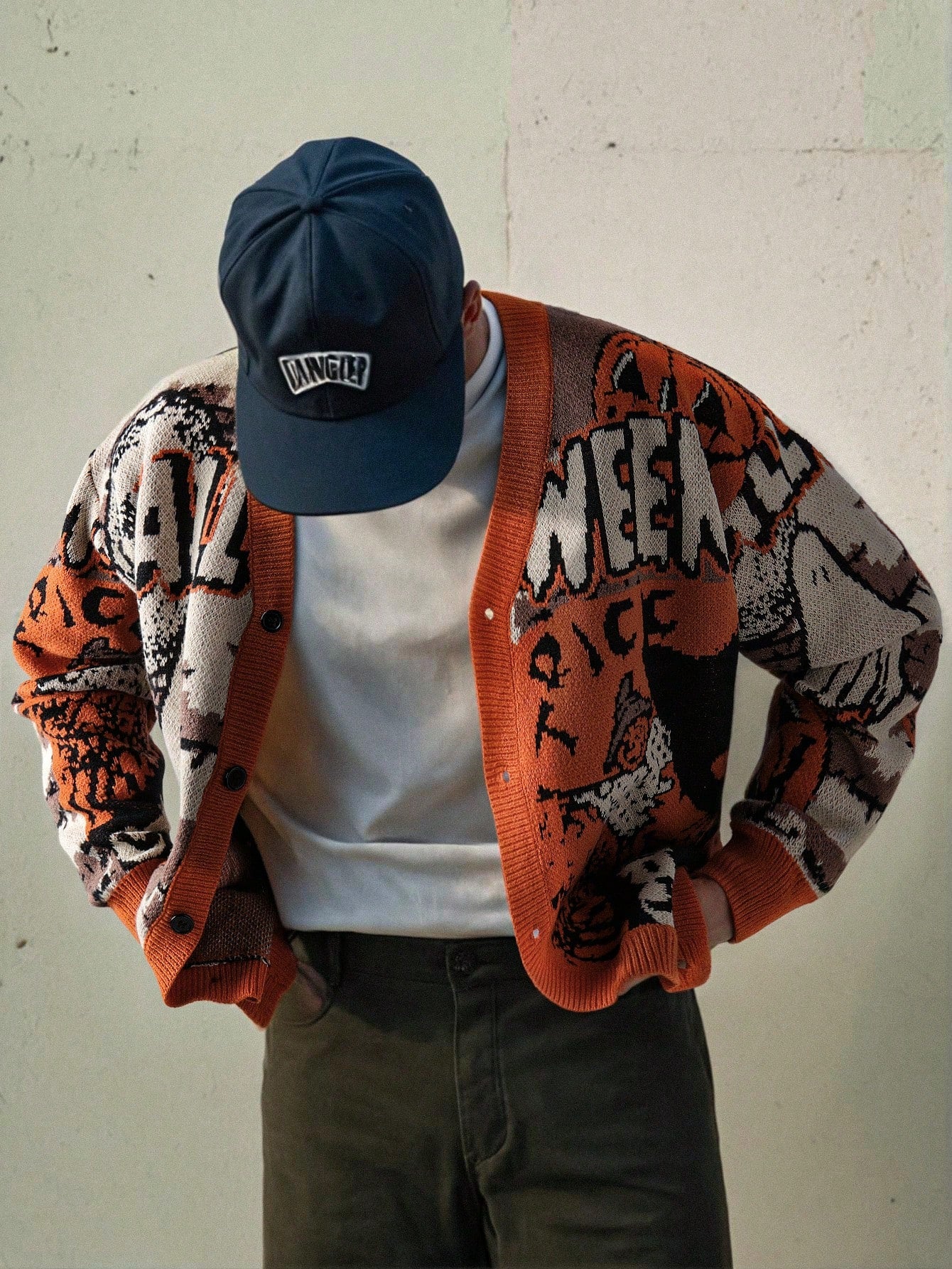 Men Halloween Loose Knit V-Neck Cardigan
