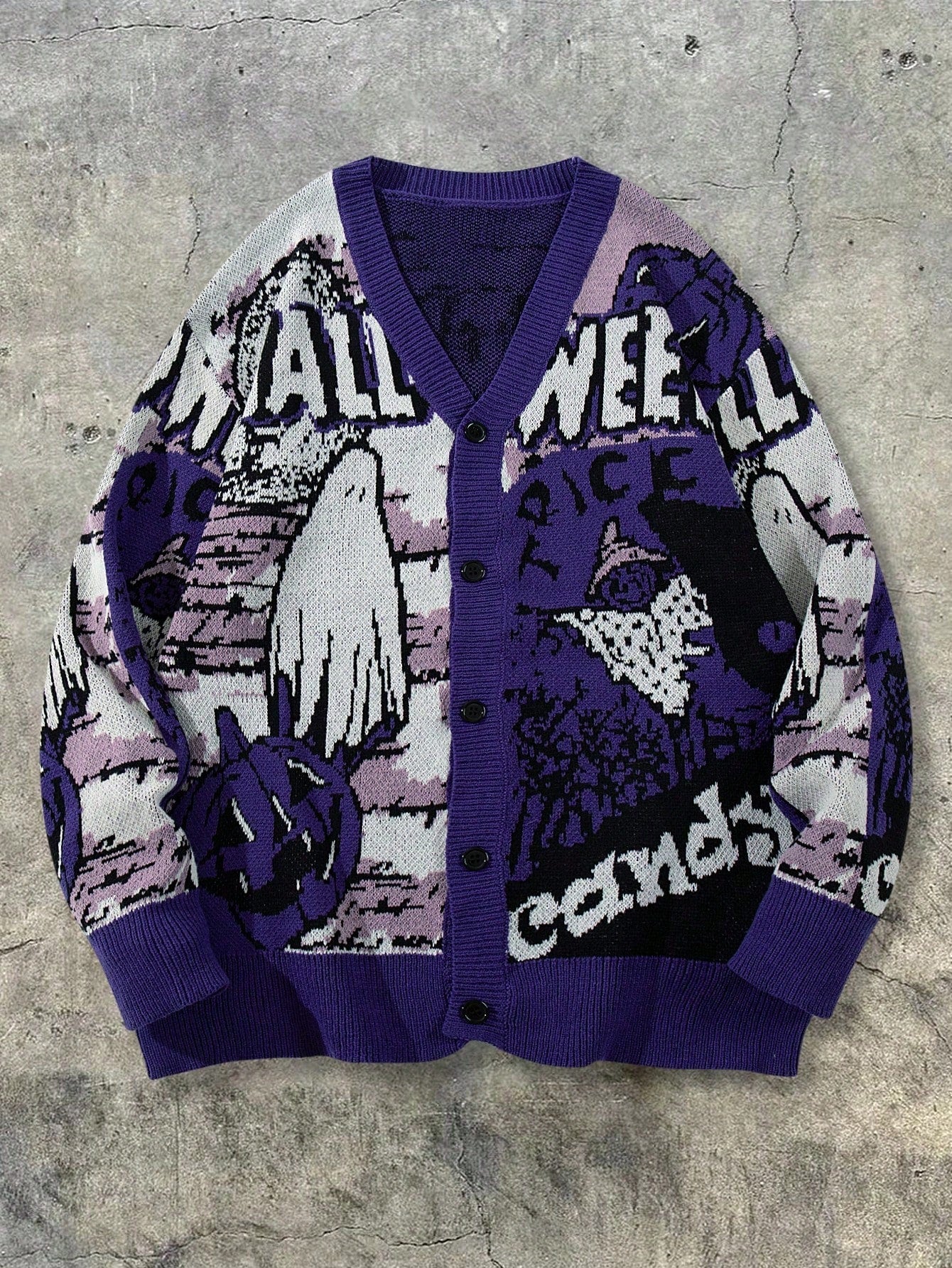 Men Halloween Loose Knit V-Neck Cardigan