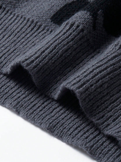 Men Halloween Skeleton Color Block Pullover Sweater