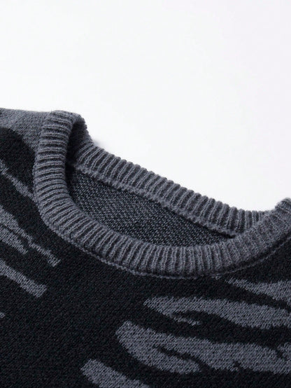 Men Halloween Skeleton Color Block Pullover Sweater