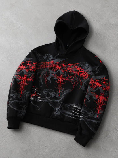 Men Hip Hop Dark Letter Print Hoodie