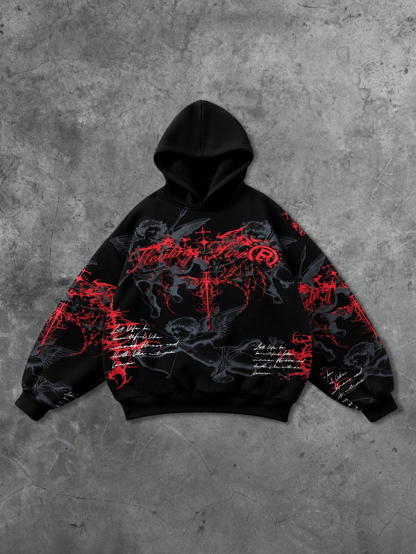 Men Hip Hop Dark Letter Print Hoodie