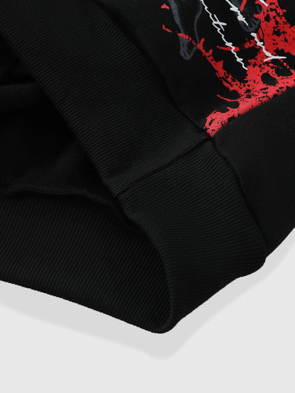 Men Hip Hop Dark Letter Print Hoodie