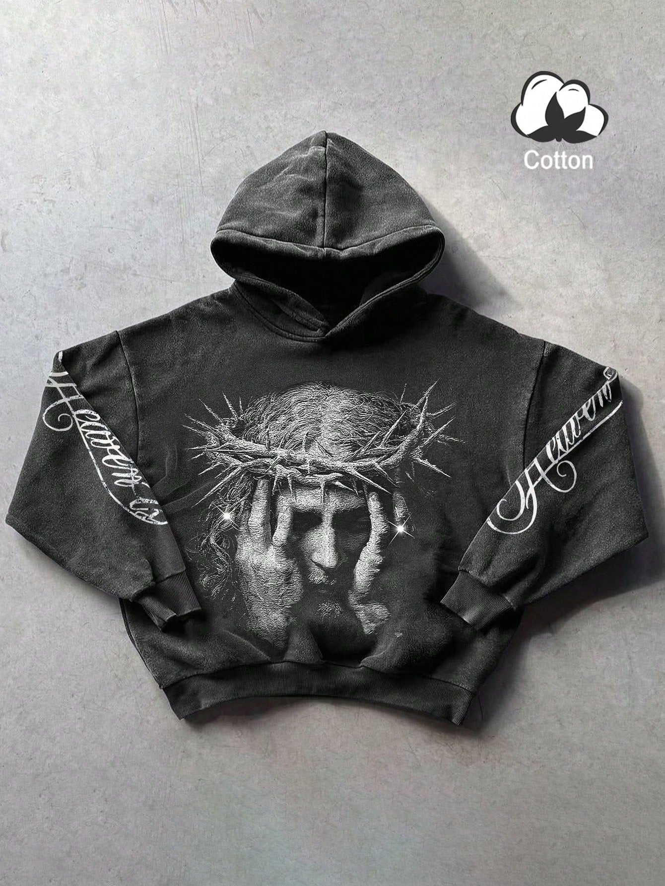 Men Jesus Portrait Slogan Graphic Hoodie