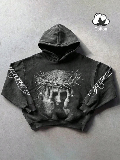 Men Jesus Portrait Slogan Graphic Hoodie