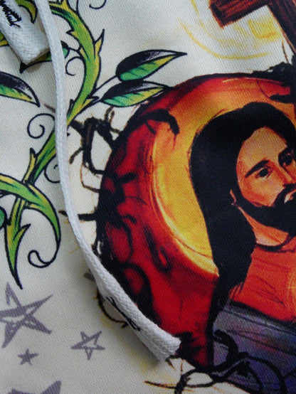 Men Jesus & Virgin Mary Print Drawstring Flare Pants