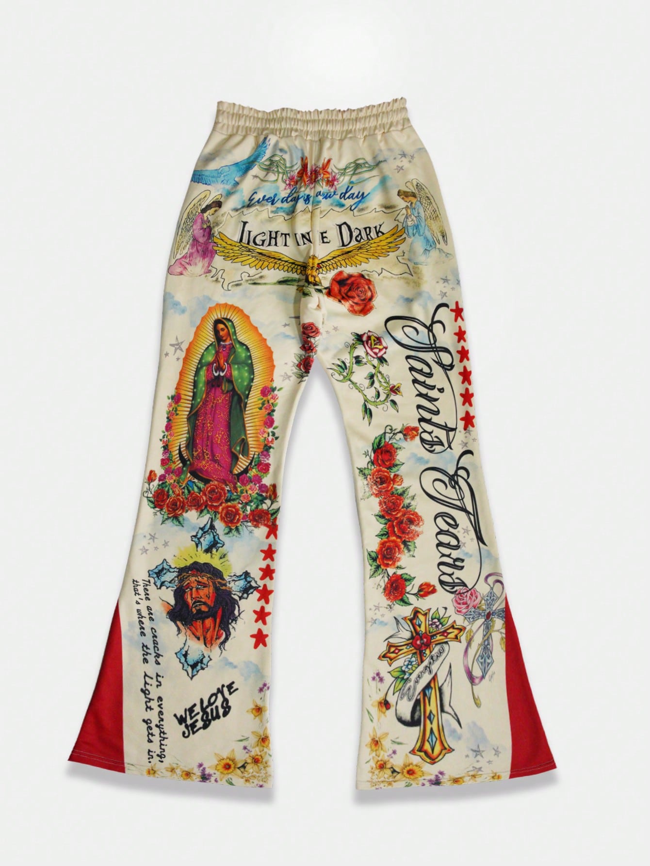 Men Jesus & Virgin Mary Print Drawstring Flare Pants