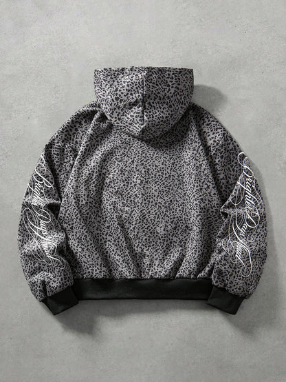 Men Leopard Print Letter Casual Street Hoodie