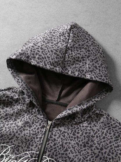Men Leopard Print Letter Casual Street Hoodie