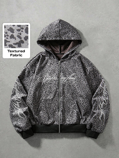 Men Leopard Print Letter Casual Street Hoodie