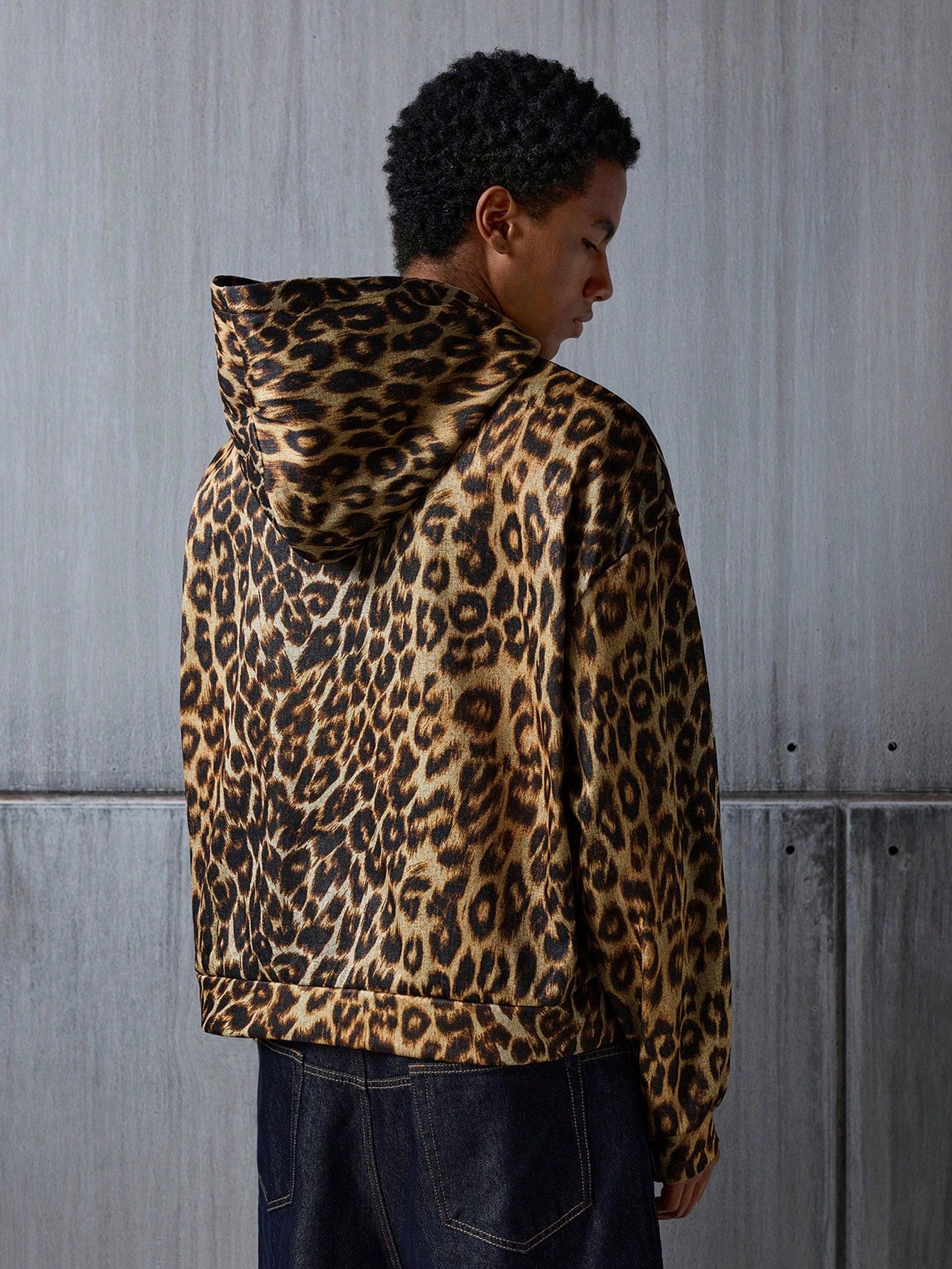 Men Leopard Print Y2K Loose Hoodie