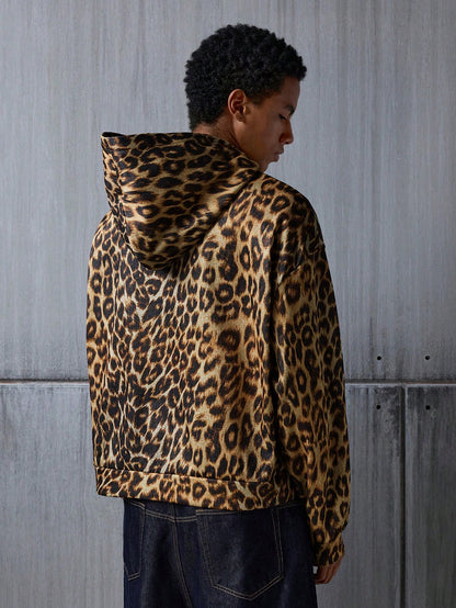 Men Leopard Print Y2K Loose Hoodie