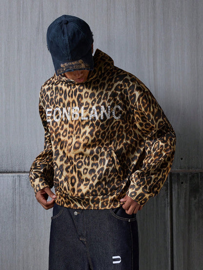 Men Leopard Print Y2K Loose Hoodie