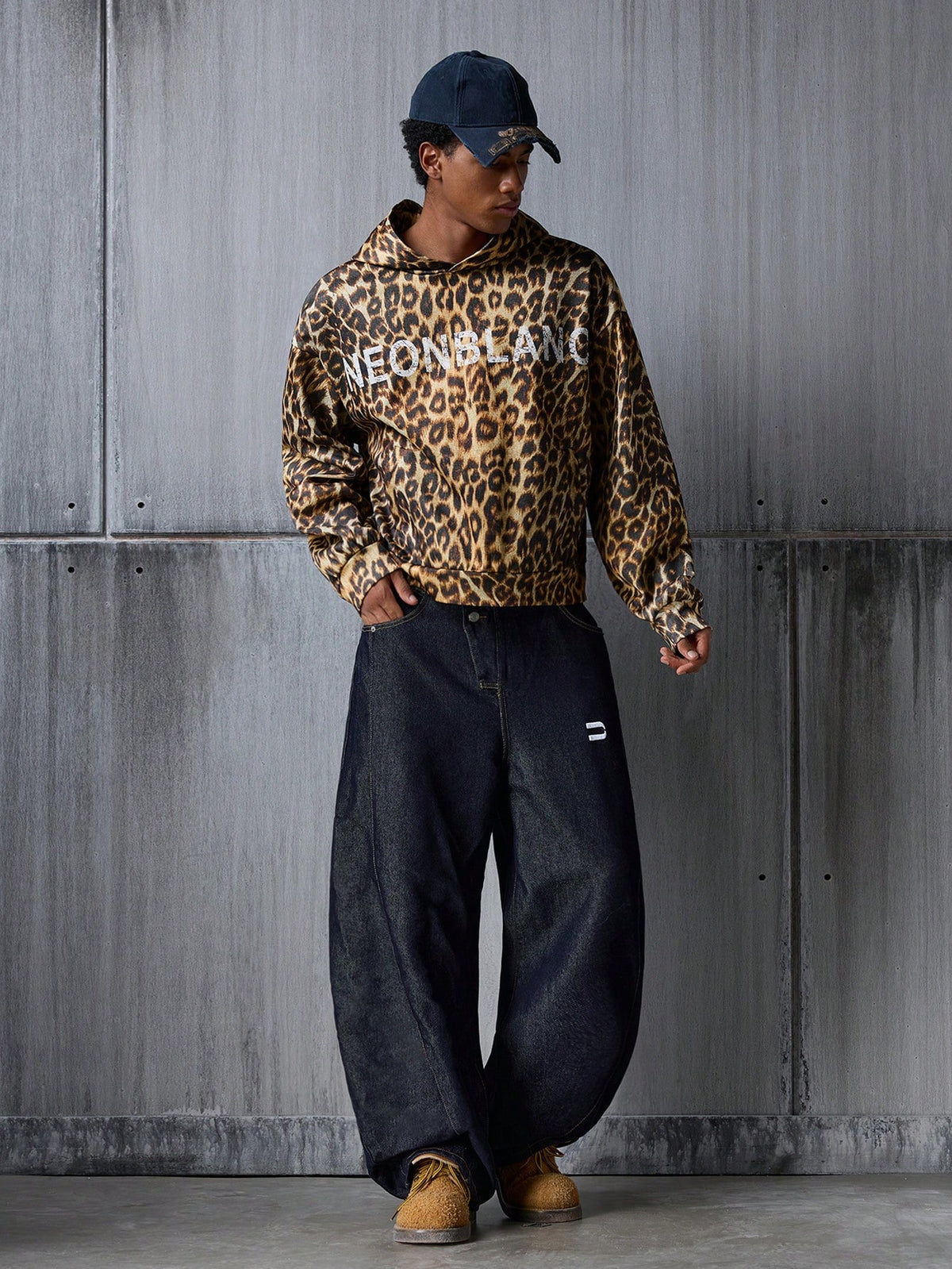 Men Leopard Print Y2K Loose Hoodie