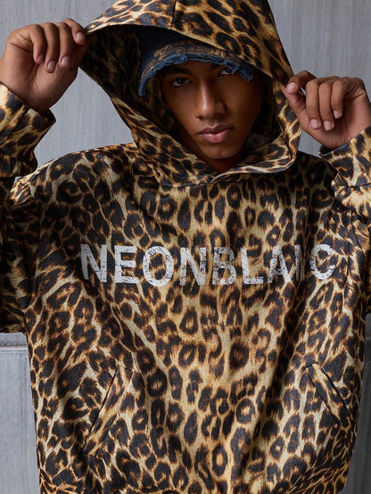 Men Leopard Print Y2K Loose Hoodie